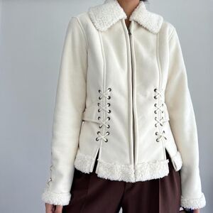 Vintage Victorias Secret Y2K Moda International Shearling Jacket Cream White